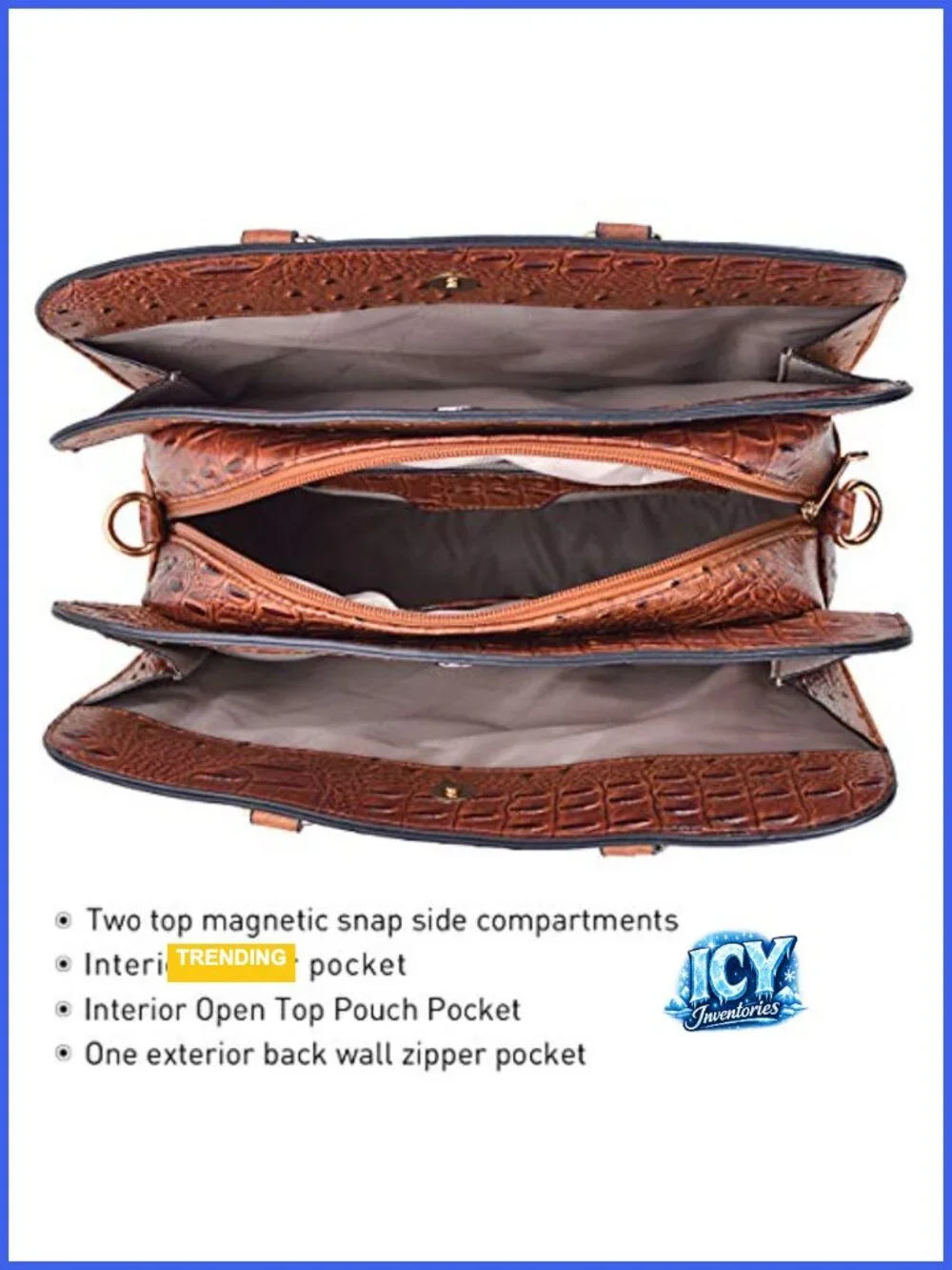 Faux Leather Satchel Bag Set 2pcs with 3 Compartments Top Handle Shoulder